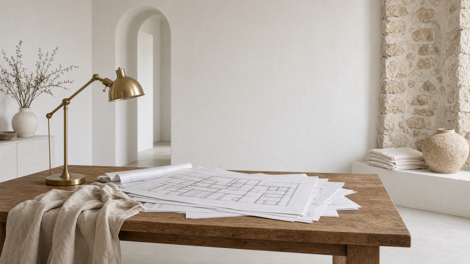 Studio table with drawings